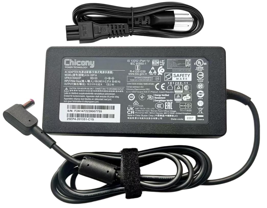 19.5V 6.92A 135W Original Acer 25.T6WM5.001 Charger AC Adapter + Cable