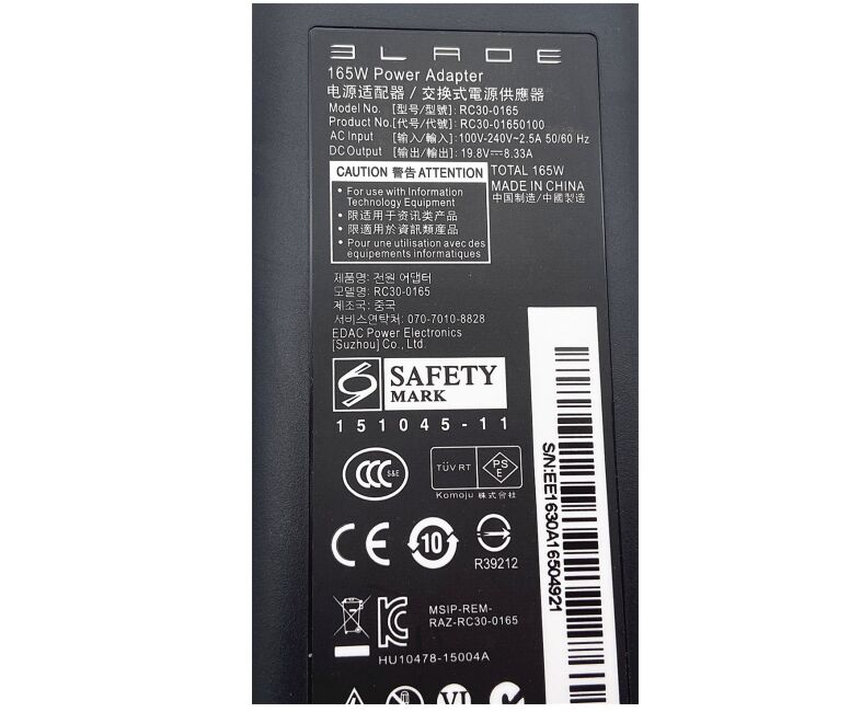 19.8V 8.33A 165W Original Razer Blade 14 2017 Charger AC Adapter + Cable 19.8V 8.33A 165W Original Razer Blade 14 2017 Charger AC Adapter + Cable
