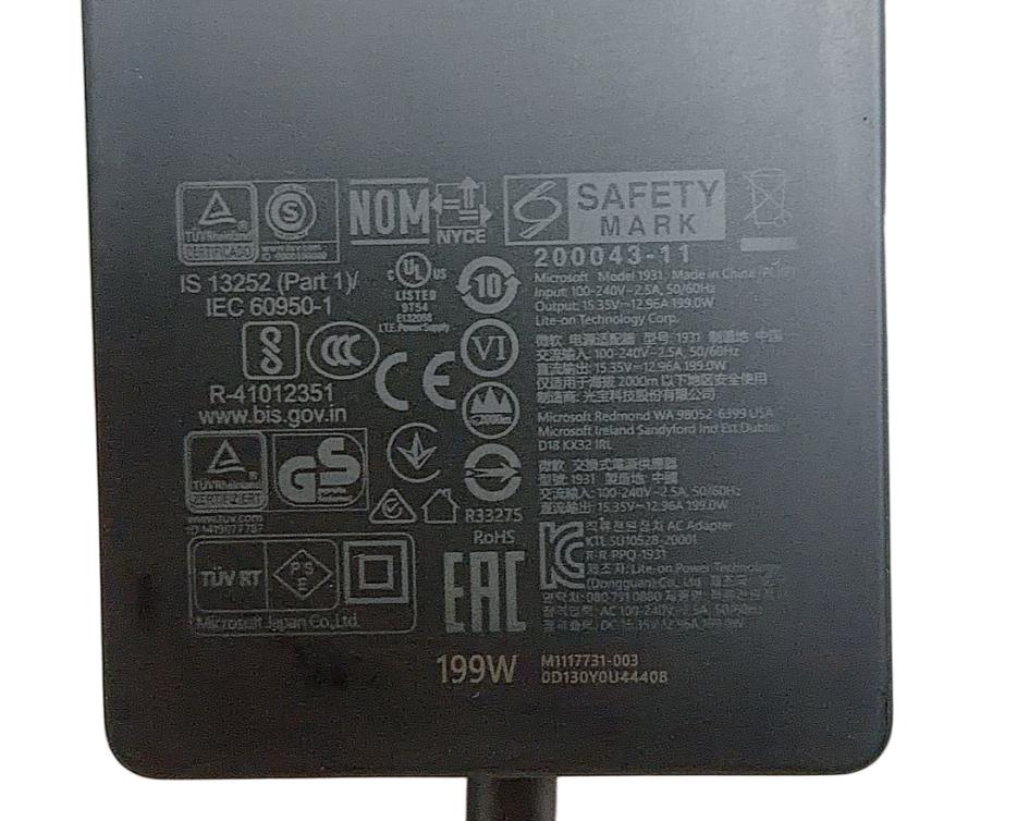 199W 15.35V 12.96A Original Microsoft 1931 Charger AC Adapter + Cable 199W 15.35V 12.96A Original Microsoft 1931 Charger AC Adapter + Cable