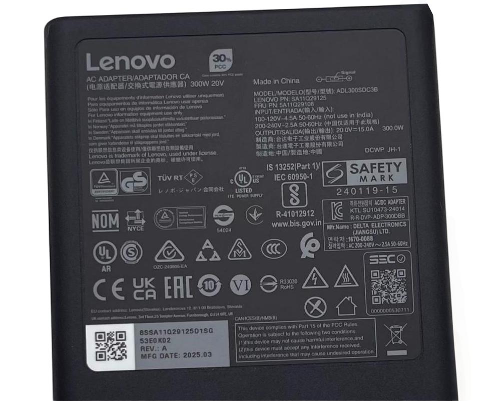 20V 15A 300W Original Lenovo 5A10V03261 Charger AC Adapter + Cable 20V 15A 300W Original Lenovo 5A10V03261 Charger AC Adapter + Cable