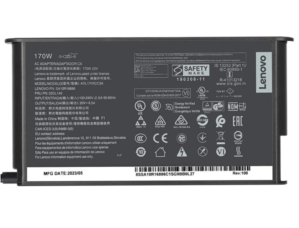 20V 8.5A 170W Original Lenovo 02DL136 02DL137 Charger AC Adapter + Cable 20V 8.5A 170W Original Lenovo 02DL136 02DL137 Charger AC Adapter + Cable