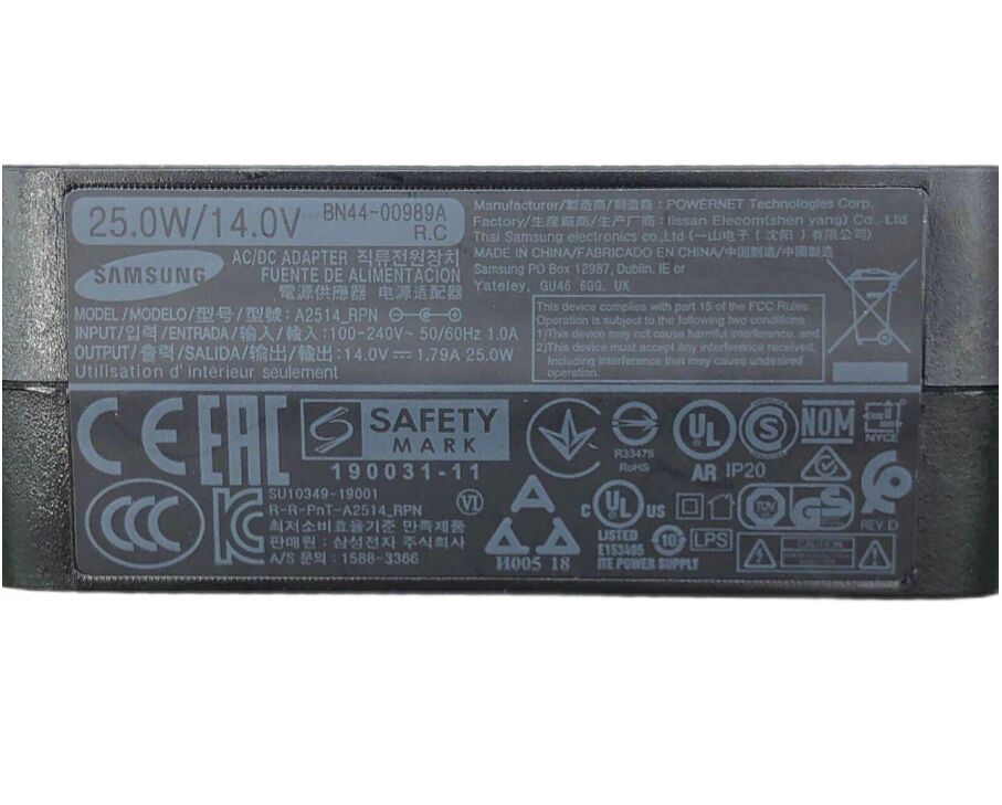 14V 1.79A 25W Samsung A2514_RPN Charger AC Adapter + Cable 14V 1.79A 25W Samsung A2514_RPN Charger AC Adapter + Cable
