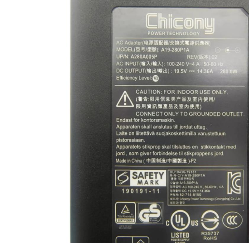 19.5V 14.36A 280W Original Acer Delta ADP-280DB B Charger AC Adapter + Cable 19.5V 14.36A 280W Original Acer Delta ADP-280DB B Charger AC Adapter + Cable
