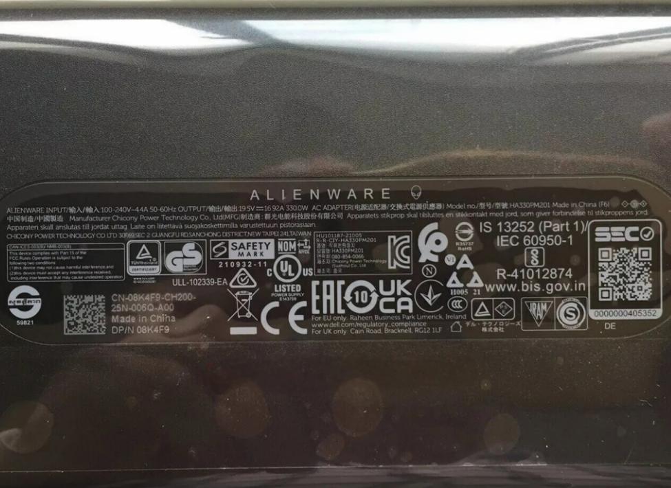 19.5V 16.92A 330W Original GaN Charger Dell Alienware 17 R4 AC Adapter + Cable 19.5V 16.92A 330W Original GaN Charger Dell Alienware 17 R4 AC Adapter + Cable