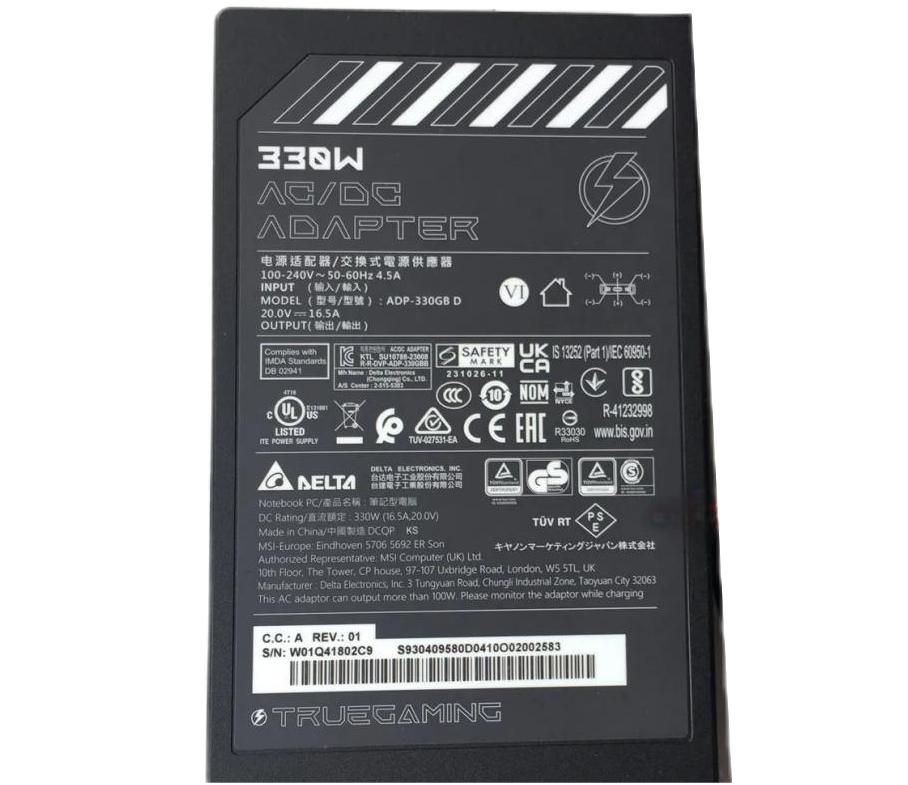 20V 16.5A 330W Original Delta MSI ADP-330GB D Charger AC Adapter + Cable 20V 16.5A 330W Original Delta MSI ADP-330GB D Charger AC Adapter + Cable