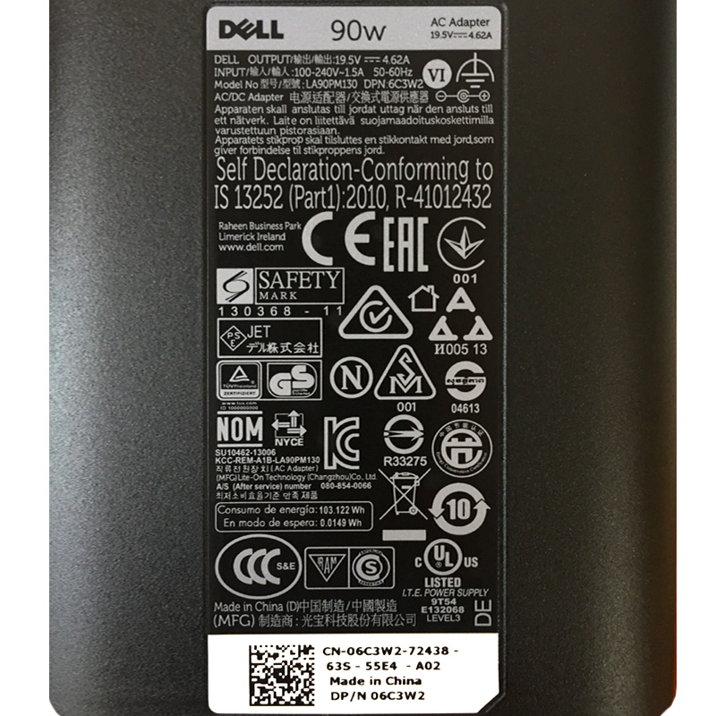 19.5V 4.62A 90W Charger Dell 06C3W2 AC Adapter + Cable 19.5V 4.62A 90W Charger Dell 06C3W2 AC Adapter + Cable